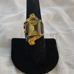Gorgeous Regal Huge Radiant Cut Lemon Quartz Cocktail Ring Size 7.5🫢💍☺️